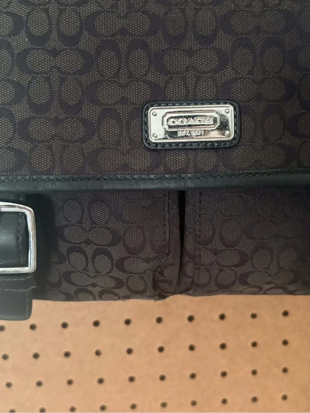 Genuine Coach Signature Jacquard Black Canvas Messenger Bag - Picture 3 of 8